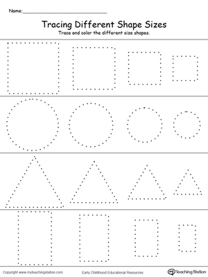 Tracing Different Shape Sizes: Square, Circle, Triangle and Rectangle