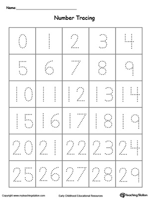 Tracing Numbers 0 Through 29