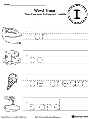 Trace Words That Begin With Letter Sound: I. Preschool learning letter sounds printable activity worksheets.