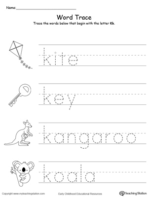 Trace Words That Begin With Letter Sound: K