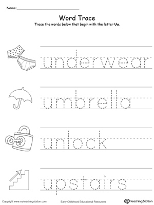 Trace Words That Begin With Letter Sound: U