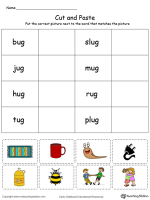 Learn word definition and spelling with this UG Word Family Match Picture with Word in Color worksheet.