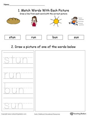 Practice drawing, tracing and identifying the sounds of the letters UN in this Word Family printable.