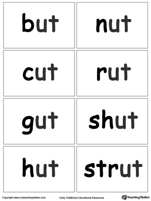 UT Word Family flashcards for kindergarten.