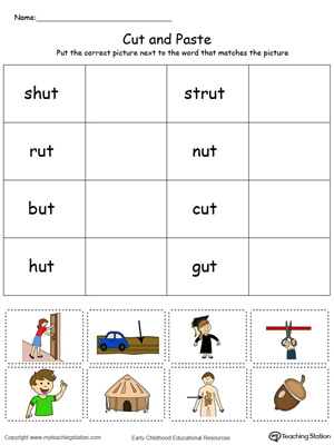 Learn word definition and spelling with this UT Word Family Match Picture with Word in Color worksheet.