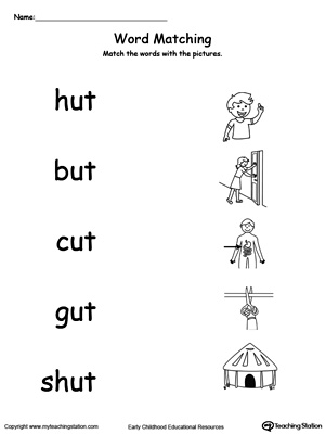 UT Word Family Picture Match. Identifying words ending in  –UT by matching the words with each picture.