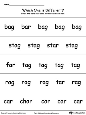 Identify which word is different in this AR Word Family printable worksheet.