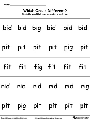 Identify which word is different in this IG Word Family printable worksheet.