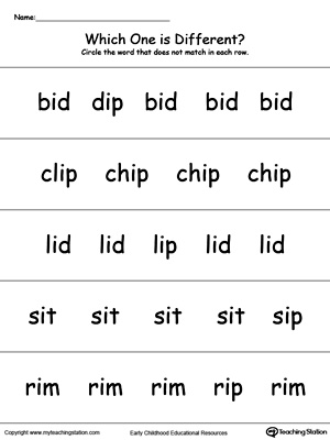 Identify which word is different in this IP Word Family printable worksheet.