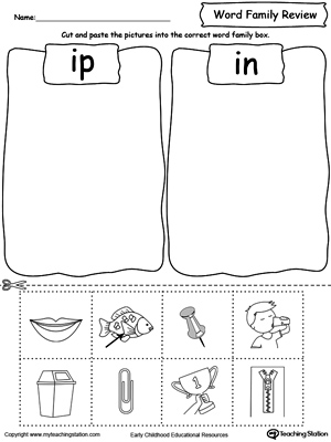 Word Family Review Picture Sorting IP/IN