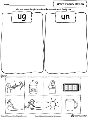 Word Family Review Picture Sorting UG/UN