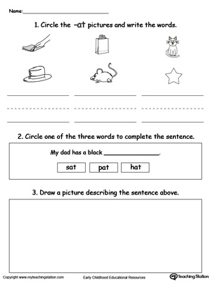 Word Recognition, Writing and Drawing: AT Words