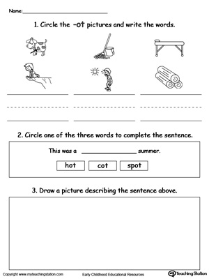 Circle pictures, trace words and draw in this OT Word Family printable worksheet.
