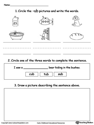 Word Recognition, Writing and Drawing: UB Words