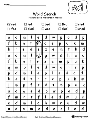 Practice thinking skills and spelling with ED Word Family Word search puzzle in this printable worksheet.