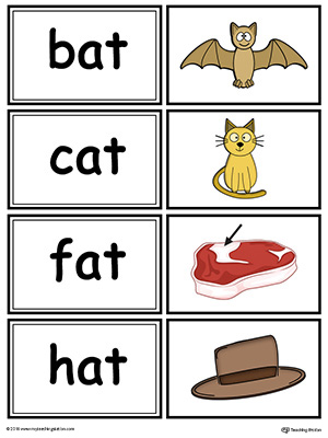 Word sorting and matching game with this AT Word Family printable worksheet in color.