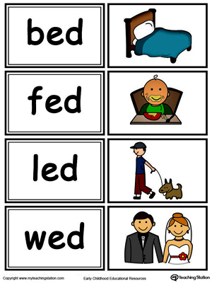 Word sorting and matching game with this ED Word Family printable worksheet in color.
