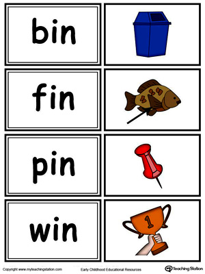 Word sorting and matching game with this IN Word Family printable worksheet in color.