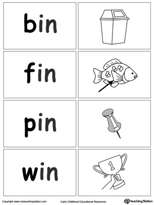 Sort and match words with this  IN Word Family printable worksheet.