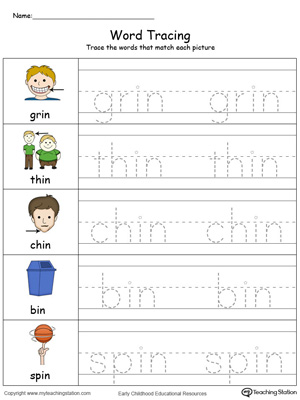 Word Tracing: IN Words in Color