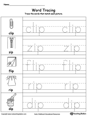 Practice tracing and writing short words with this IP Word Family printable worksheet.