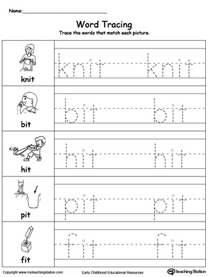 Practice tracing and writing short words with this IT Word Family printable worksheet.