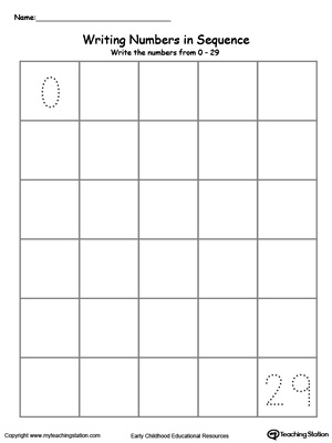 Preschool and kindergarten numbers worksheets. Learn to write numbers in sequence with these printable activity worksheets. Write numbers 0-29