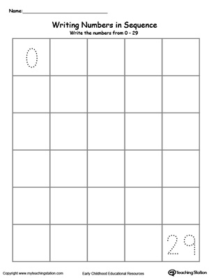 Writing Numbers In Sequence 0-29