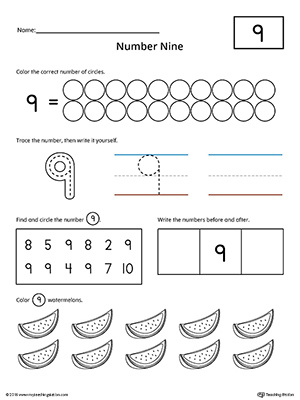 Number 9 Practice Worksheet | MyTeachingStation.com