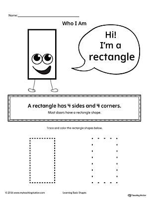 Learn the geometric shape - rectangle, with a fun and simple activity. This printable is perfect for introducing the concept of shapes to children in preschool.