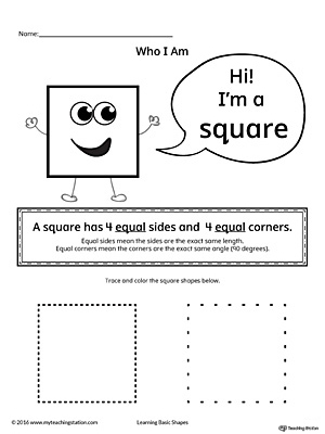 Learn the geometric shape - square, with a fun and simple activity. This printable is perfect for introducing the concept of shapes to children in preschool.