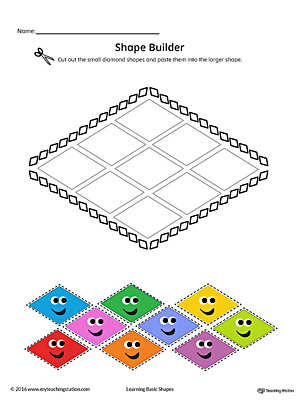 Geometric Shape Builder Worksheet: Diamond (Color)