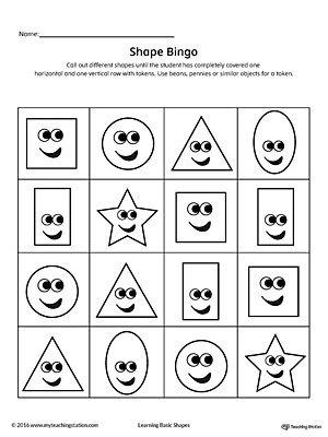 Geometric Shape Bingo Printable Card: Square, Circle, Triangle, Rectangle, Oval, Star