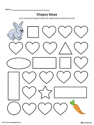 Heart Shape Maze Printable Worksheet (Color)
