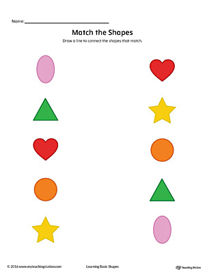 Match Geometric Shapes: Oval, Circle, Triangle, Heart, and Star (Color)