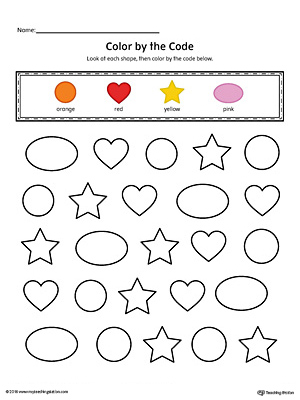 Shapes Color by Code: Circle, Oval, Star, Heart (Color)