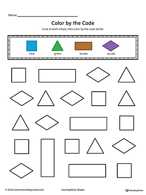 Shapes Color by Code: Square, Triangle, Rectangle, Diamond (Color)