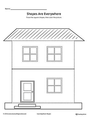 Square Shape Picture Tracing Worksheet