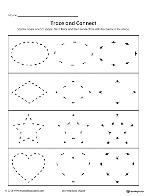 Trace and Connect Dots to Draw Shapes: Oval, Diamond, Star, Heart