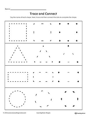 Trace and Connect Dots to Draw Shapes: Square, Triangle, Rectangle, Circle