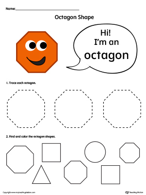 Introduce your child to octagon shapes with this simple Trace and Color Octagon Shapes printable worksheet.
