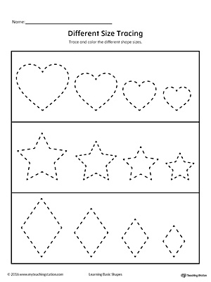 Tracing Different Size Shapes: Heart, Star, Diamond