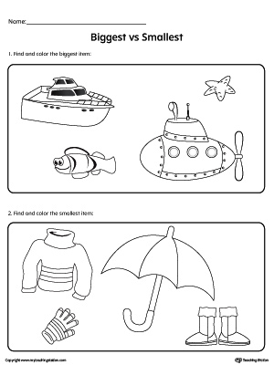 Biggest vs Smallest Items Worksheet