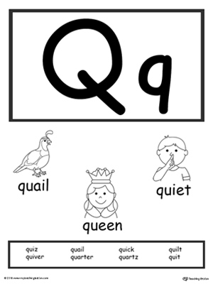 Recognize the sounds and letters at the beginning of words with this Letter Q Printable Alphabet Flash Cards.