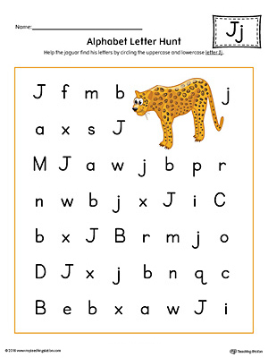 Alphabet Letter Hunt: Letter J Worksheet (Color)