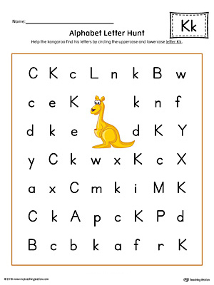 Alphabet Letter Hunt: Letter K Worksheet (Color)
