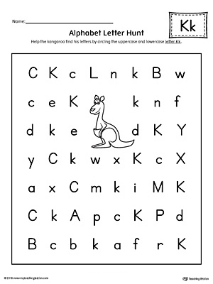 Alphabet Letter Hunt: Letter K Worksheet