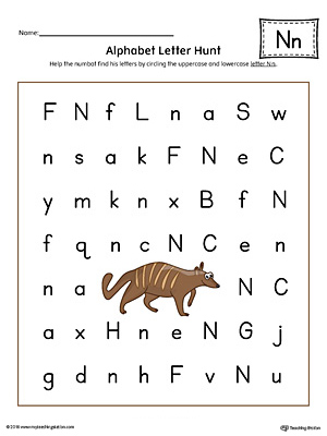 Alphabet Letter Hunt: Letter N Worksheet (Color)