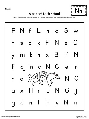 Alphabet Letter Hunt: Letter N Worksheet