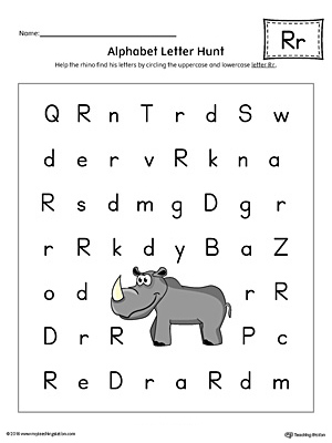 Alphabet Letter Hunt: Letter R Worksheet (Color)